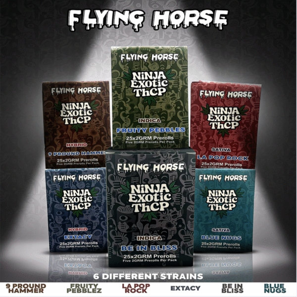 Flying Horse Ninja Exotic THC-P Pre-Rolls – 2g Each, 5ct Box (Premium Strain Blend) - Image 2