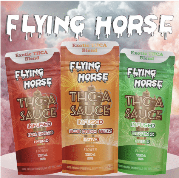 FLYING HORSE EXOTIC THC-A SAUCE 2G PRE ROLLS 3-PACK - DISPLAY OF 10