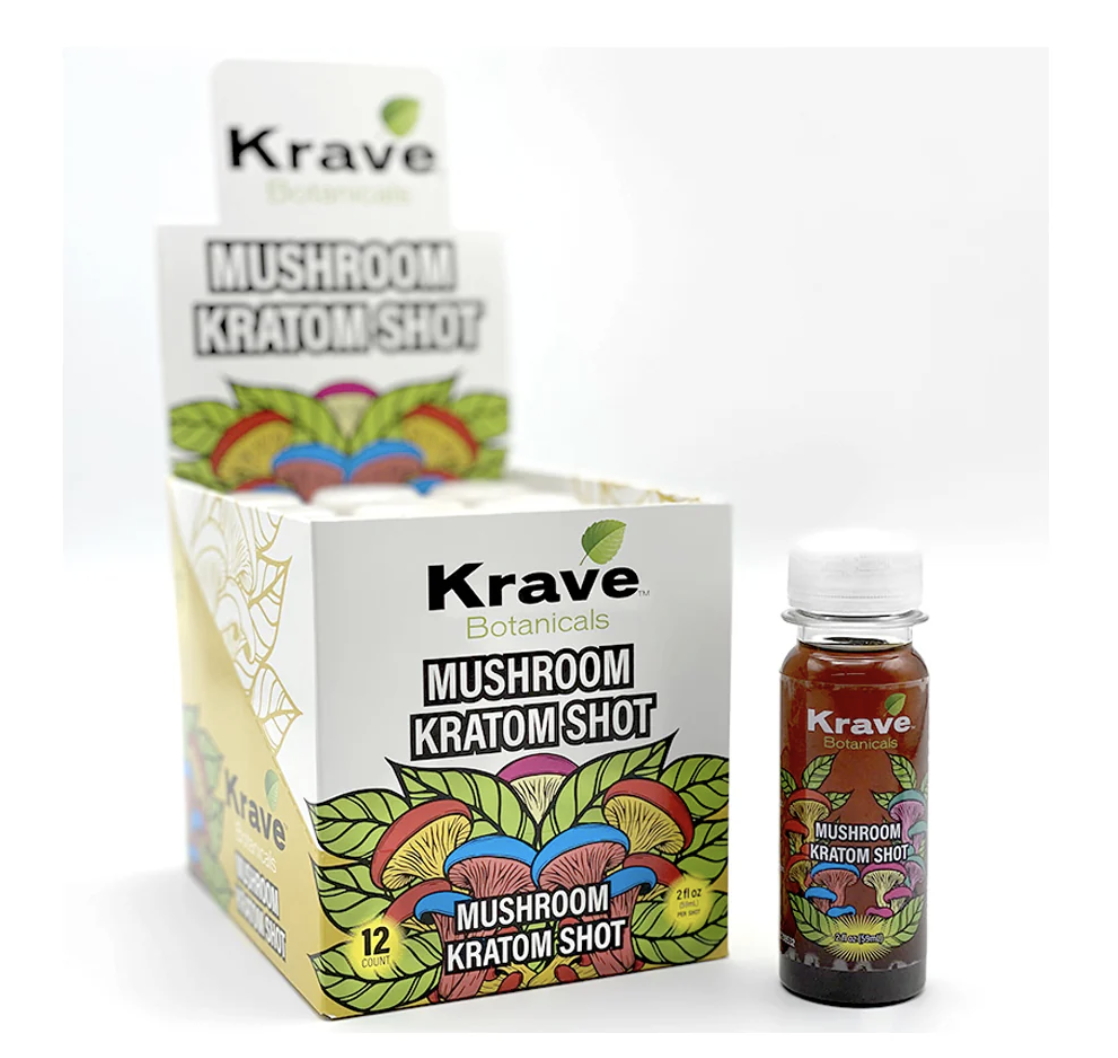 KRAVE Mushroom + Kratom Shot – Display Box of 12 Bottles