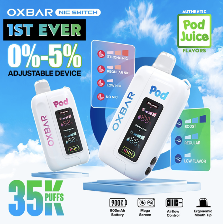 POD X OXBAR (Nic Switch) 35,000 Puffs Disposable Vape – Display of 5