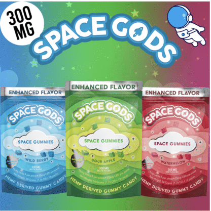 SPACE GODS 300MG Delta 9 THC & CBD Gummies | Display of 10