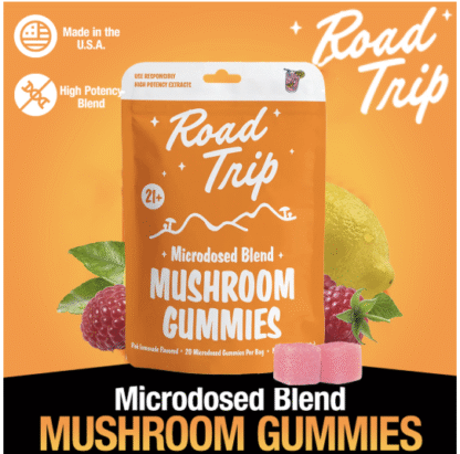 ROAD TRIP Microdosed Pink Lemonade Mushroom Gummies – 20ct Packs – Display of 6
