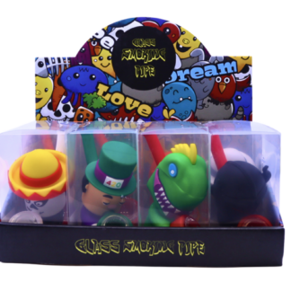 Glass Smoking Pipes – Silicone Hand Pipe – Assorted Designs – Display of 8