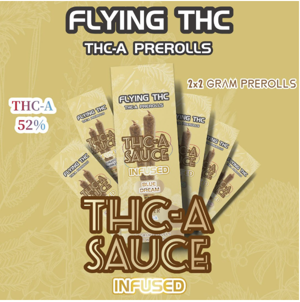 FLYING THC THC-A SAUCE 2X2G INFUSED PREROLLS - DISPLAY OF 10